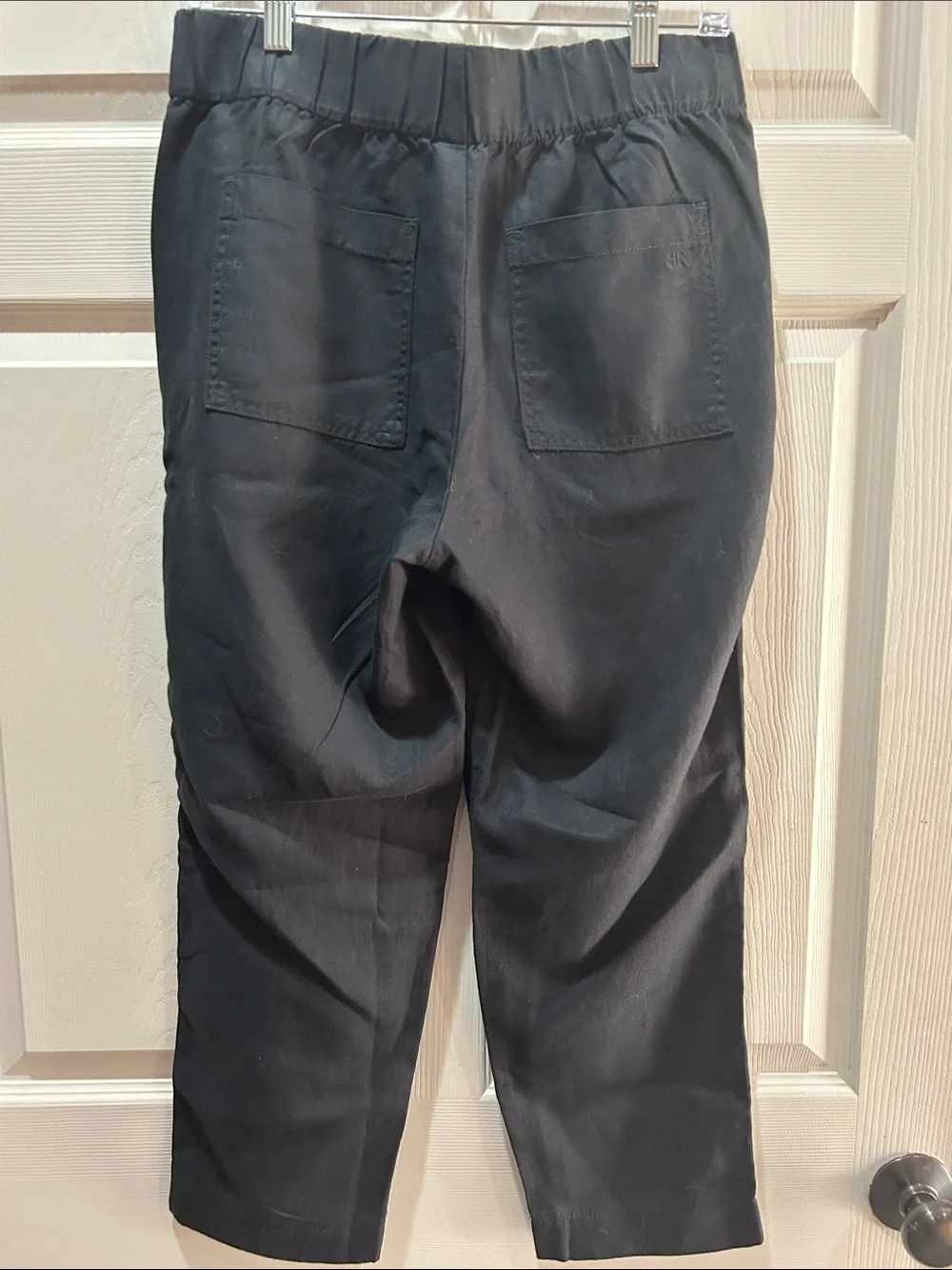 Banana Republic Black Cropped Linen-Blend Pull-On Ankle Pants with Patch Pockets